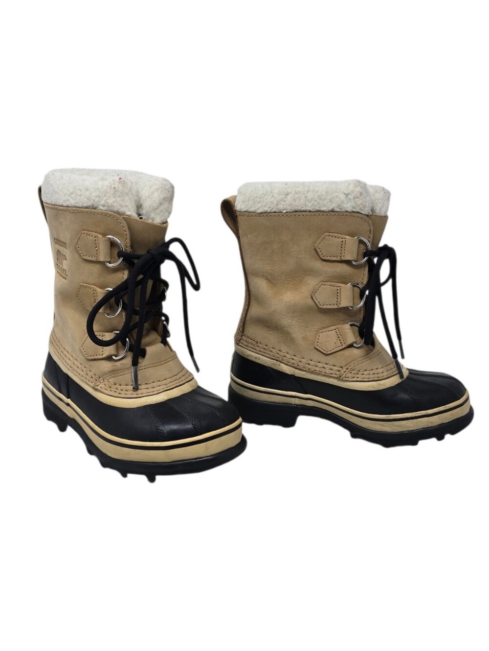 SOREL Caribou Waterproof Snow Boots Tan Black Insulated Little Kid Size 1